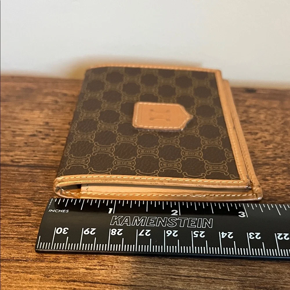 Celine Dark Brown Monogram Card Holder with Tan Trim
